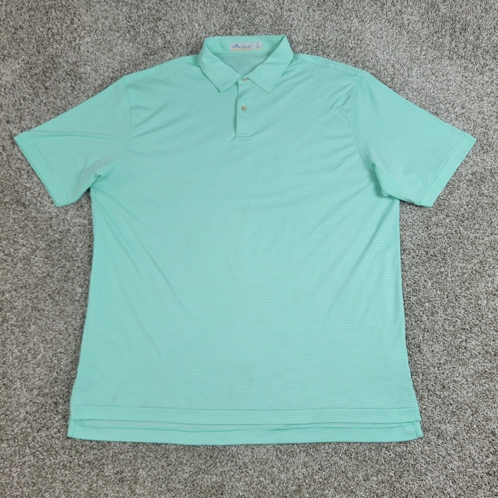Peter Millar Featherweight Mens XL Green White Striped Performance Stretch Polo - Picture 2 of 6